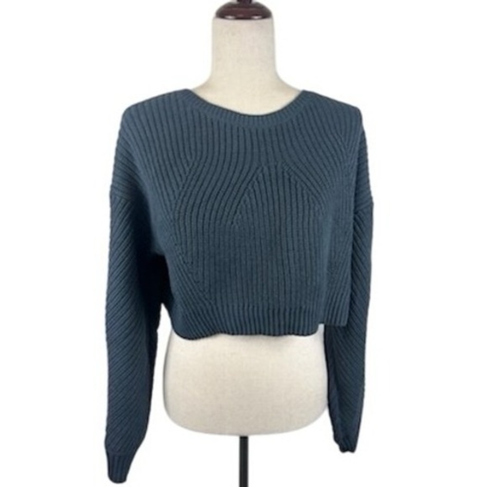 Anthropologie Dusty Blue Cropped Knit Sweater, size XL